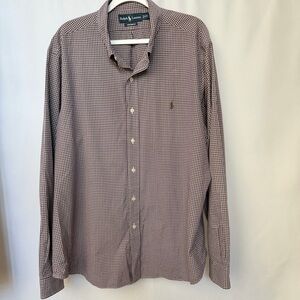 NWOT Ralph Lauren Men's Burgundy and White Checkered Shirt Custom Fit, XXL